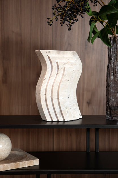 Travertine Wave Sculpture, Light