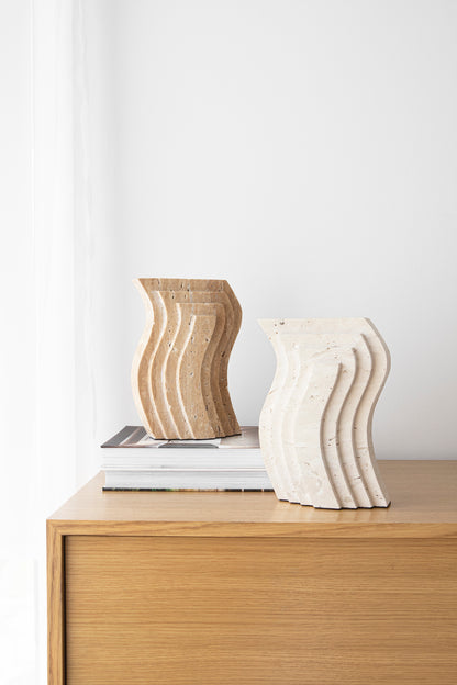 Travertine Wave Sculpture, Light